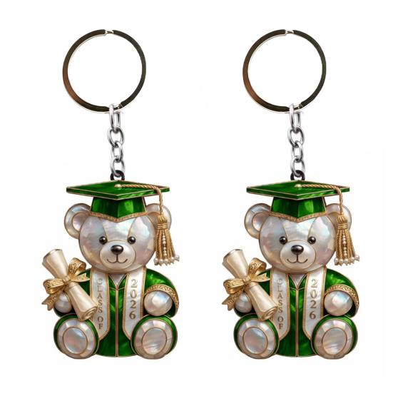 

2Pcs Graduation Bear Acrylic Car Charm 2D Flat Pendant for Rearview Mirror Keychain Bag Cute Keepsake Unique Gift for Grads C