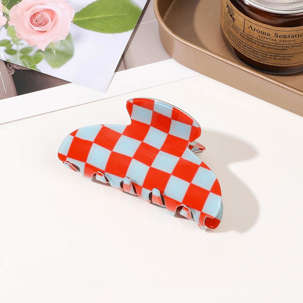 1Pcs Checkerboard Grid Hair Clips, Back of The Head Plate Hair Grab Clip Ponytail Shark Clip Suitable for Thin Thick Hair