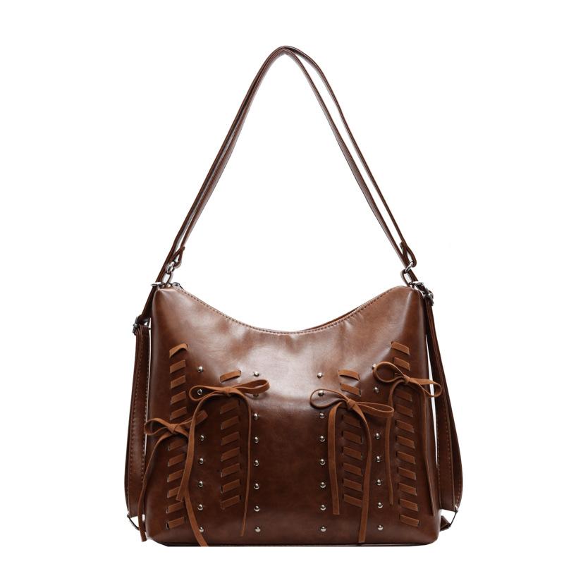 

Retro commuter backpack women s 2025 autumn and winter new fashionable large-capacity tote bag high-end single shoulder oblique span bag коричневый