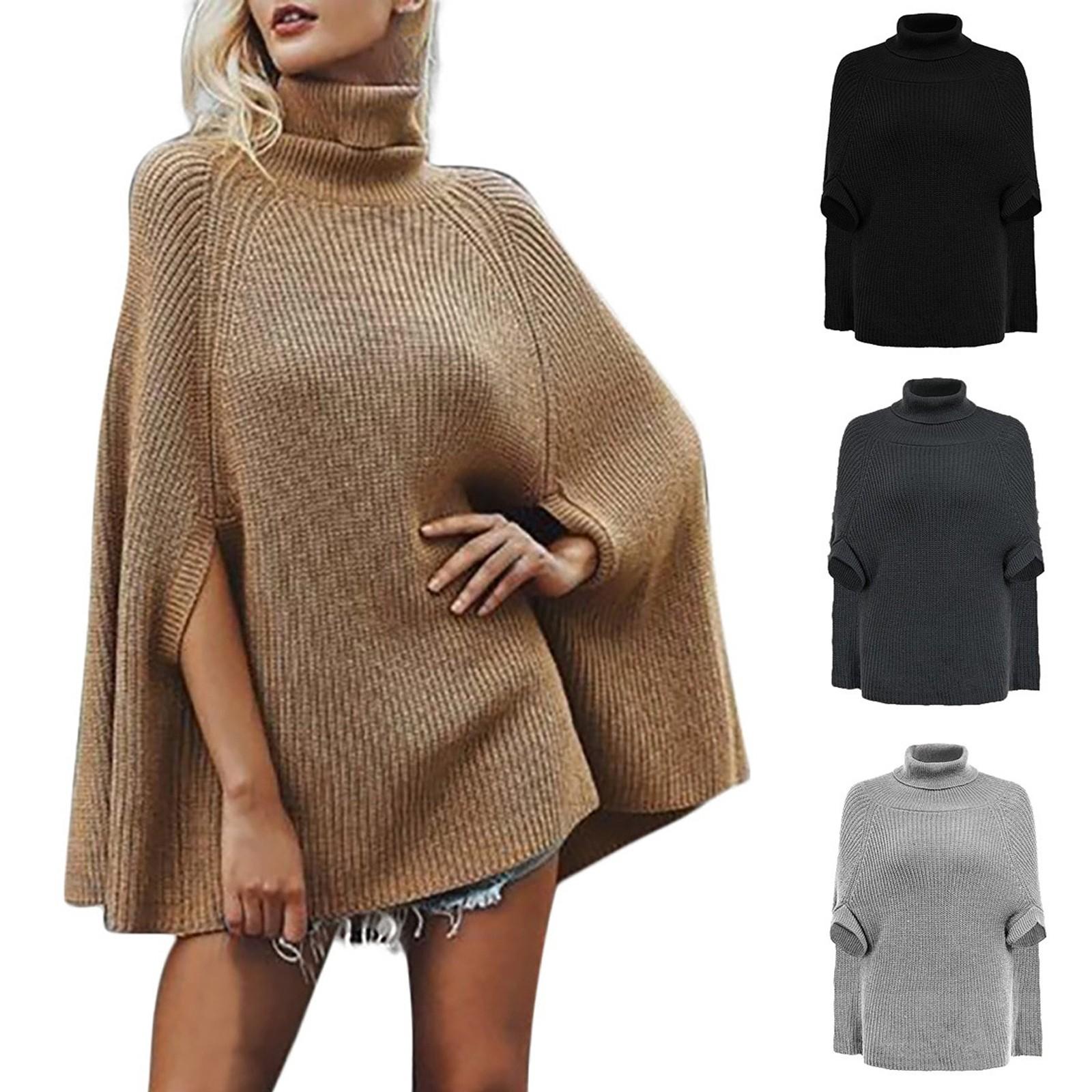 

Fashion Women Casual Solid Turtleneck Knitted Half Sleeve Pullover Sweater Top