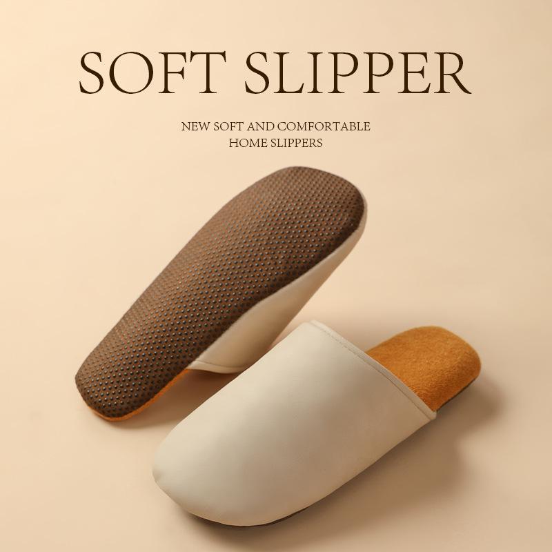 Ultra-thin sole leather linen slippers Japanese casual comfortable breathable spring and summer soft sole silent silent home shoes