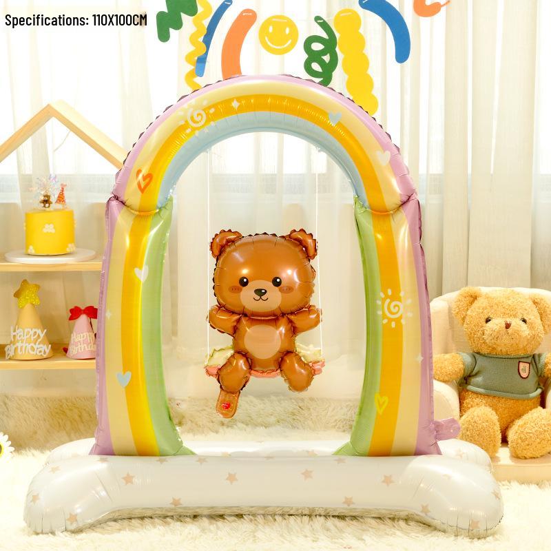 Children's Birthday Party Balloon Decoration: Bear with Cake Foil Balloon Arrangement