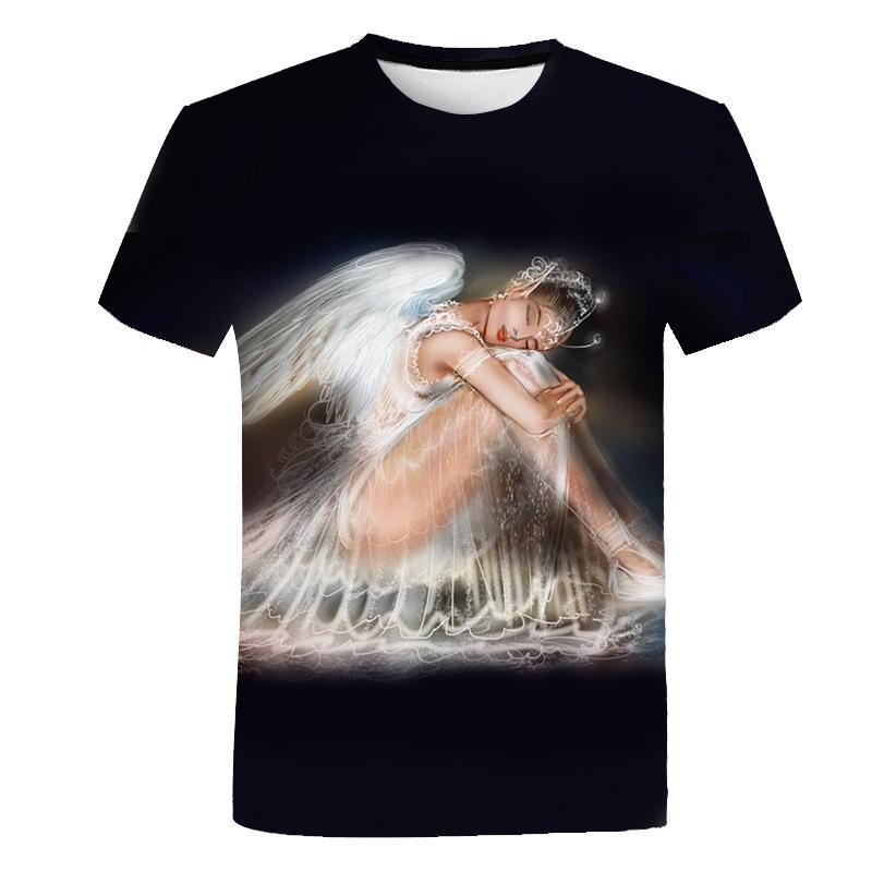 Fashionable Trendy Style Angel Pattern 3D Digital Printed Short Sleeved T-shirt for Men Women Shirt