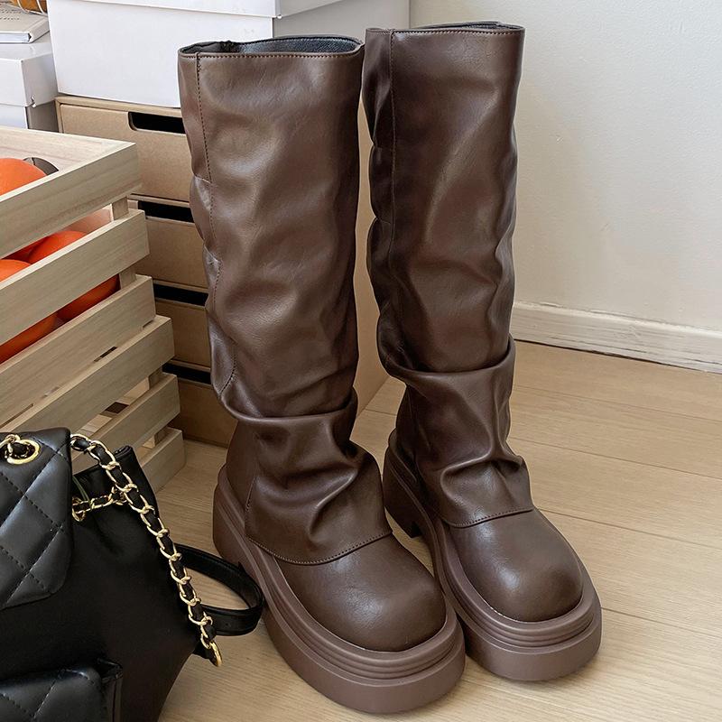 

Vintage brown British style thick heel thick-soled Martin boots women s 2025 new summer height-increasing and thin trouser tube boots 40