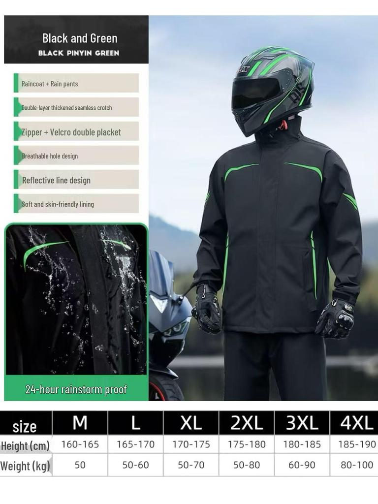 Men's Waterproof Raincoat and Pants Set - Stormproof Motorcycle Riding Gear