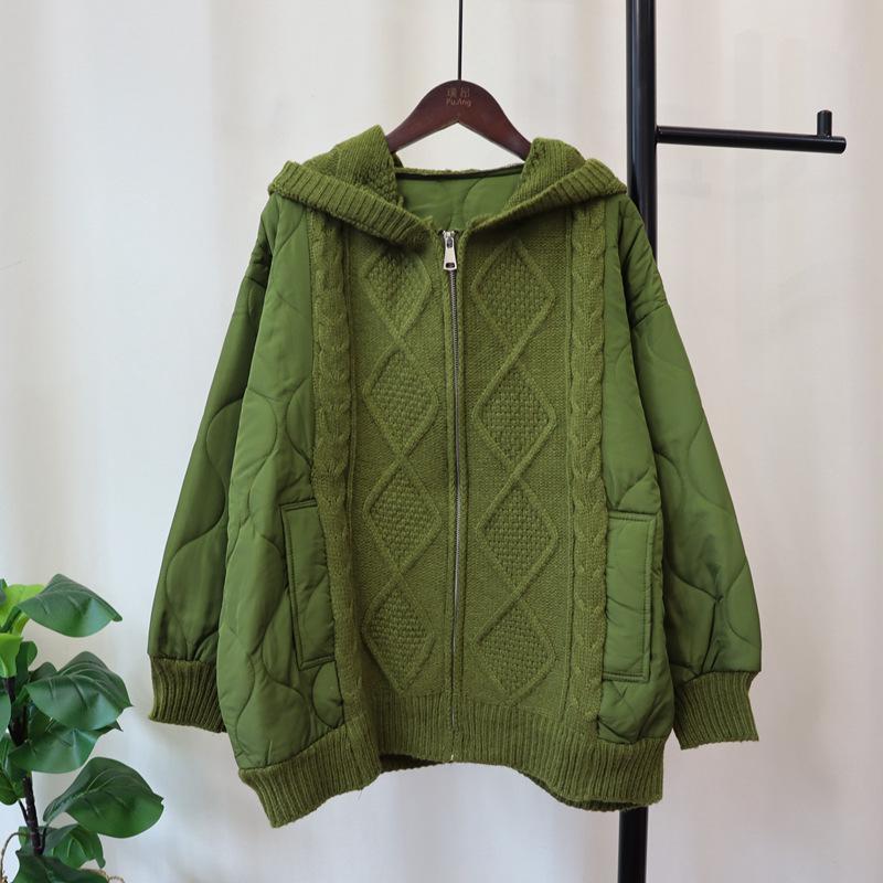 

Хлопковая одежда с капюшоном, на молнии, вязаный кардиган, осень-зима, новый свободный свитер-куртка для женщин one size fits all зелёный