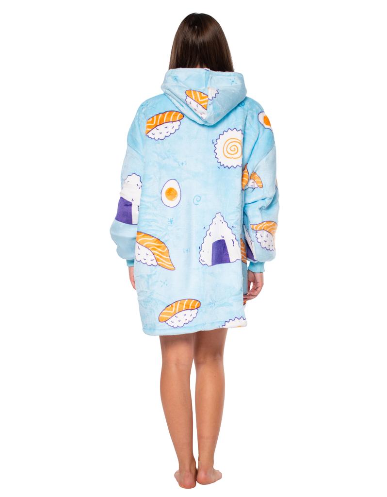 Bluza koc kocobluza 2w1 oversize kaptur gruba sherpa niebieska w sushi