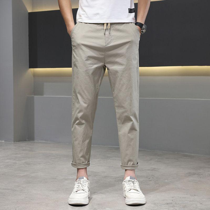 Of Foreign Trade Surplus: Summer Thin Pure Cotton Straight-Leg Trendy Casual Pants for Men, Breathable Versatile Drawstring Cropped Dress Pants