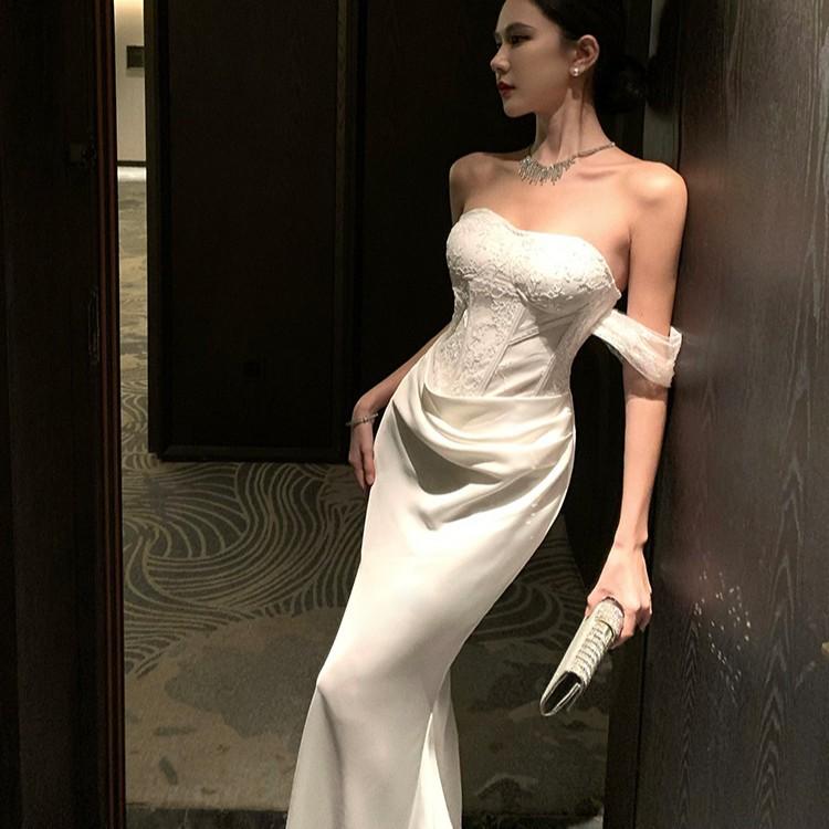 Annual Meeting Birthday Dress Tube Top Dress Women's Spring and Summer Pure Desire Fishtail Long Dress Slim Waist Hip Skirt