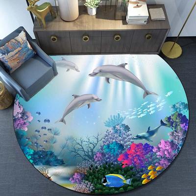 3D Dolphin Ocean Print Rug, Non Slip Carpet, Artistic Floor Mat for Living Room, Bedroom, Play Area Decor