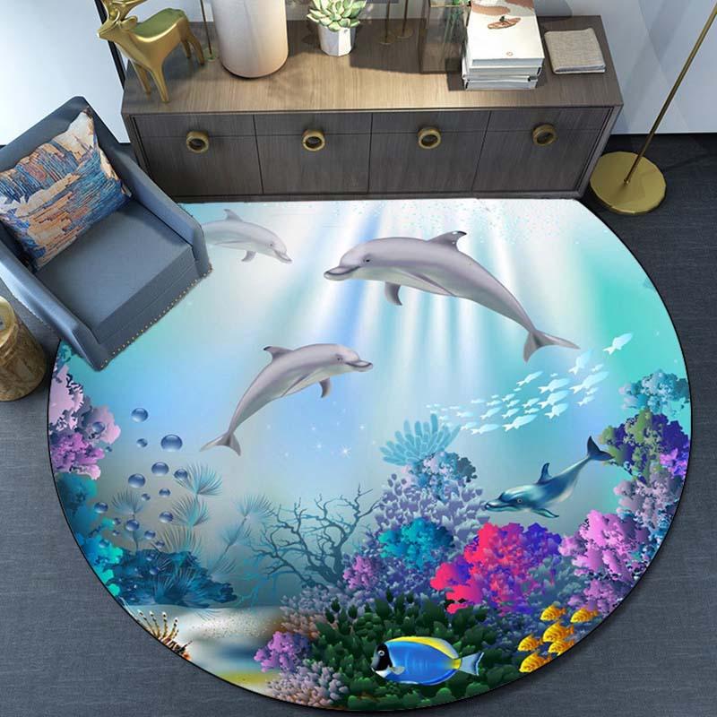 3D Dolphin Ocean Print Rug,  Non Slip Carpet, Artistic Floor Mat for Living Room, Bedroom, Play Area Decor