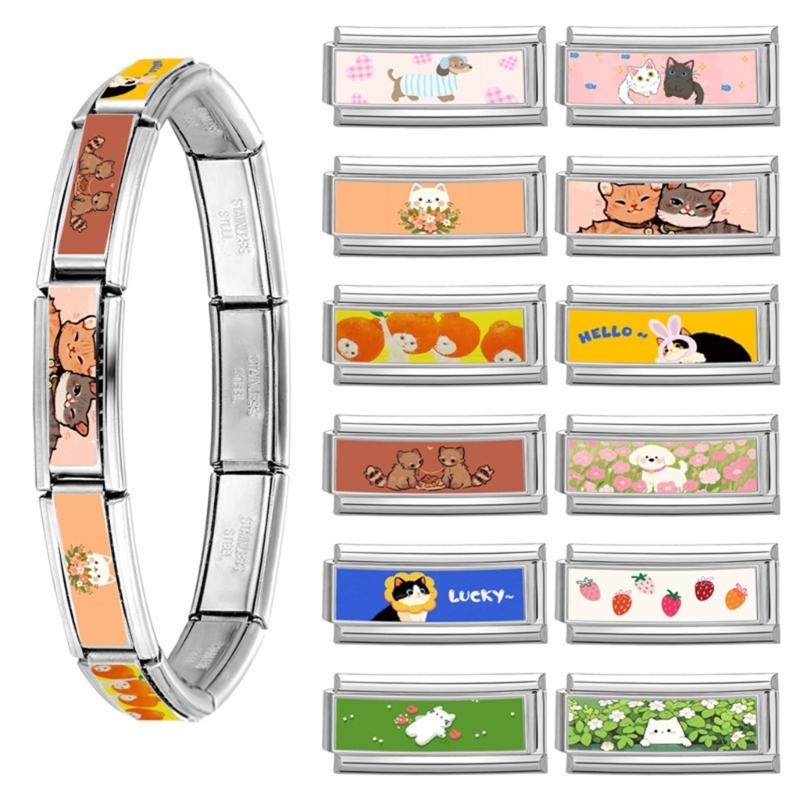 Photo Italian Modular Bracelet Band Link Connector Stainless Steel Texture Jewelry Accessories Suitable for Enthusiasts