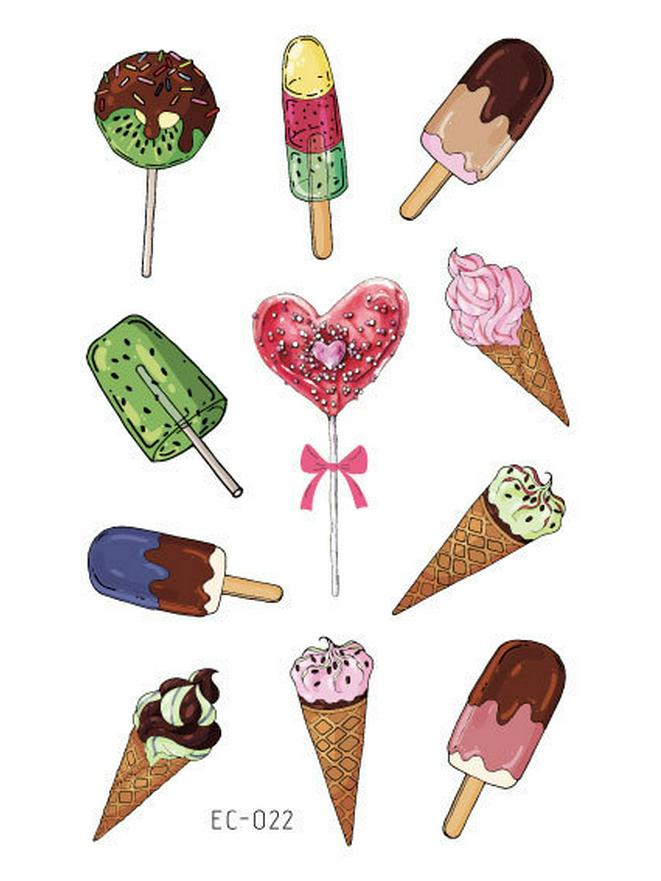 

Водонепроницаемые милые тату-наклейки с мороженым и пончиками для детских дней рождения 120×75mm