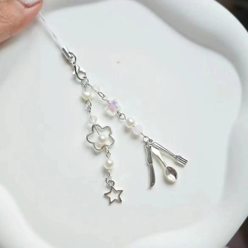 Handmade Bowknot Phone Chain Heart Pendant Keychain Rose Flower Charm Phone Lanyard Straps Acrylic Keyring Bag Ornament