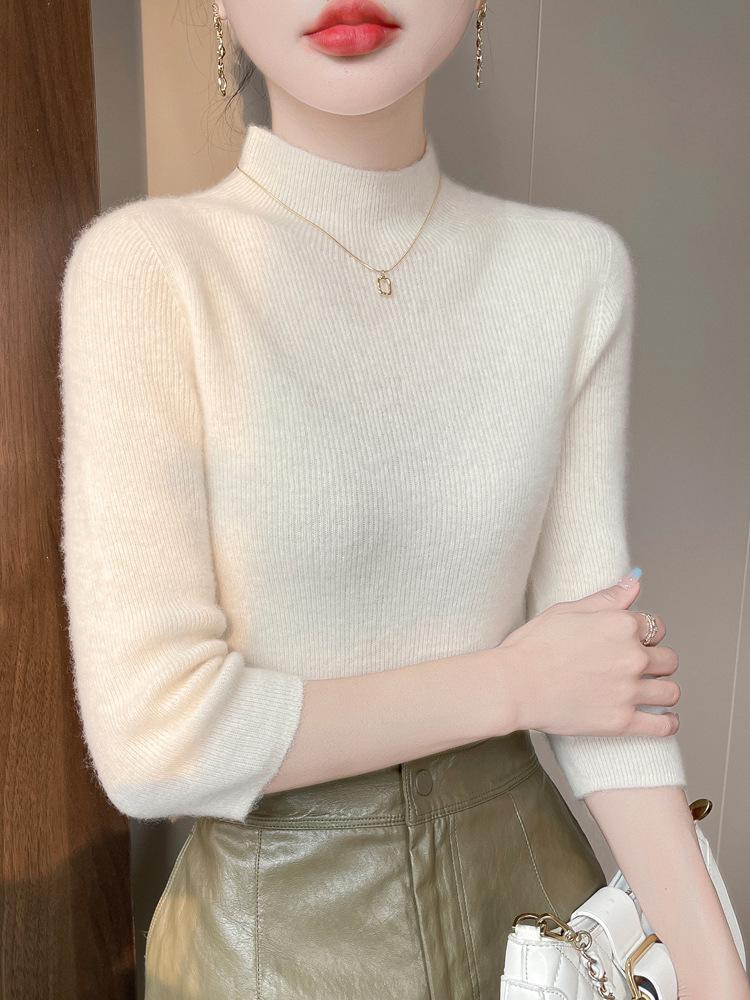 

High Neck Half Sleeve Slim Fit Women s Knit Top M сосна зеленый