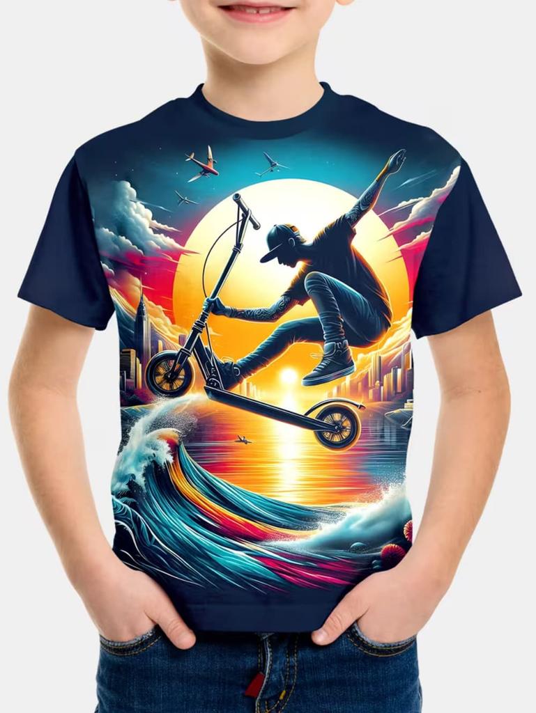 T-shirt pour Enfants Mode Impression 3D Été Manches Courtes Personnalisé Hip-Hop Confortable Col Rond Haut de Sport