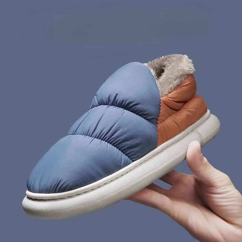 Couple Winter Cotton Slippers Men's Korean Closed Heel Fleece Lined Snow Boots Waterproof Warm Anti Cold Shoes for Winter