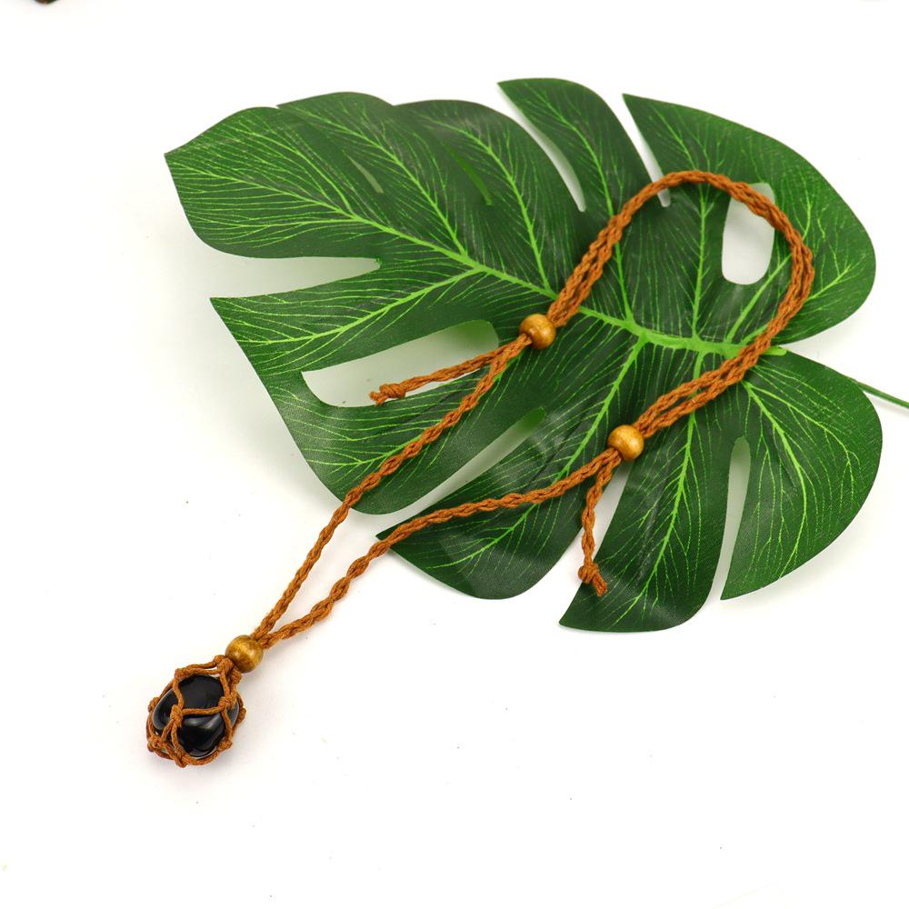 Adjustable Hand-Woven Crystal Stone Necklace with Net Bag Pendant