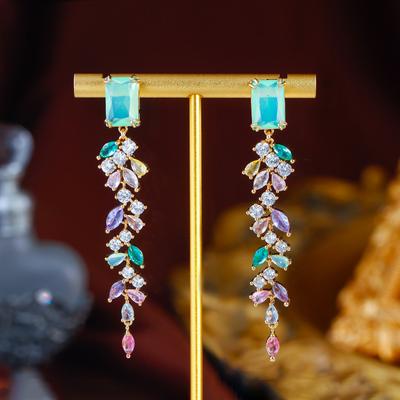 Nadel Leichter Luxus Flash Diamant Weizenähre Fransenohrringe Französischer Hofstil Atmosphäre Zirkon Lange Blatt Ohrschmuck