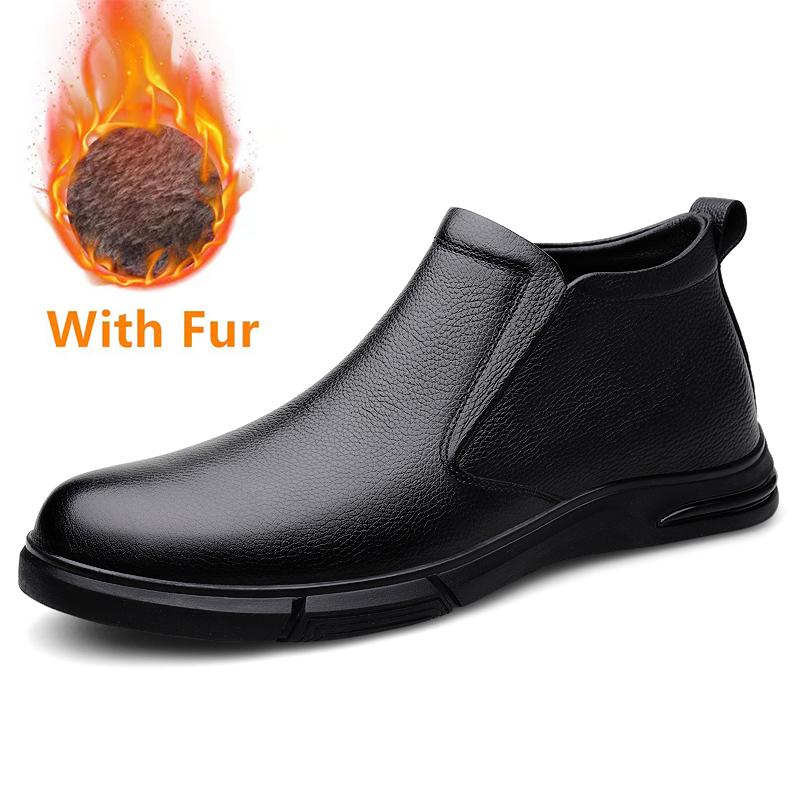 Fashion High Quality Genuine Leather Men Ankle Boots Luxury Brand Man Chelsea Boots Casual Male Slip on Shoe Soft Winter Warm Snow Botas