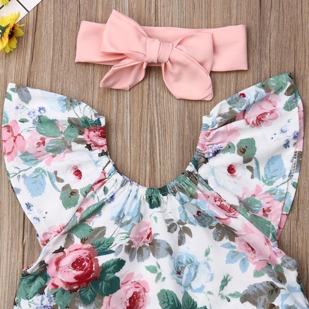 Toddler Kids Baby Girl 0-3Y Clothes Sets Ruffles Short Sleeve Floral Tops PP Shorts Headband Outfits Clothes Set