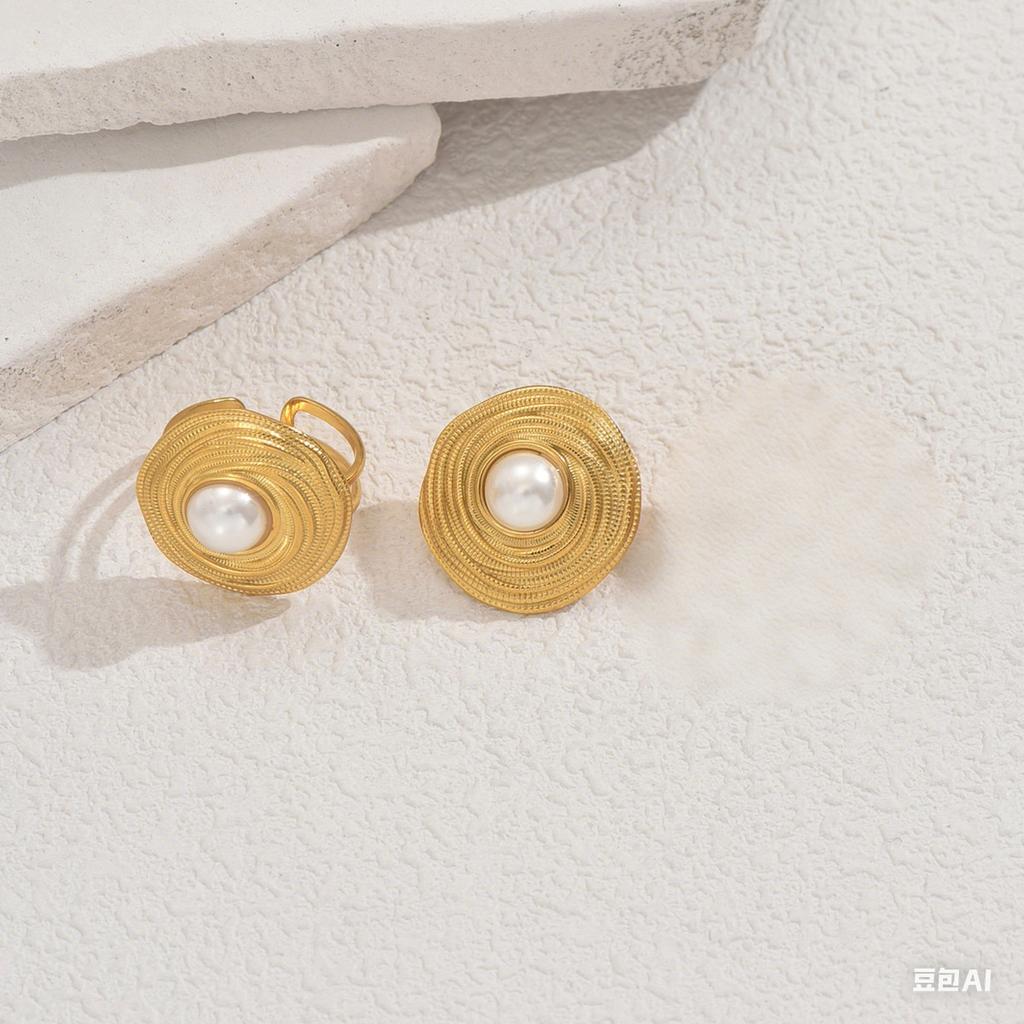 Women Boho Gold All Match Pearl Roundel Ear Stud Earring