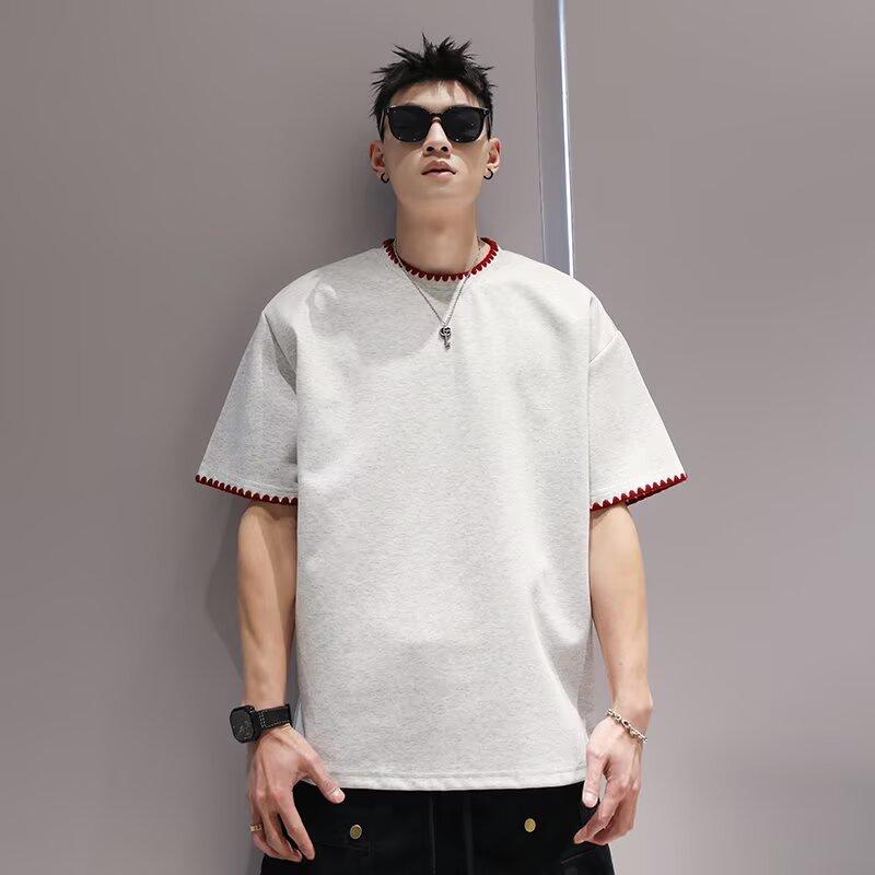 

Футболка с коротким рукавом мужская летняя футболка 2025Новый стиль футболка с коротким рукавом мужская однотонная модная летняя одежда для пар 3XL