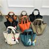 Top Grain Leather Bucket Bag Small Size Vintage Handbag Gold Hardware Daily Use