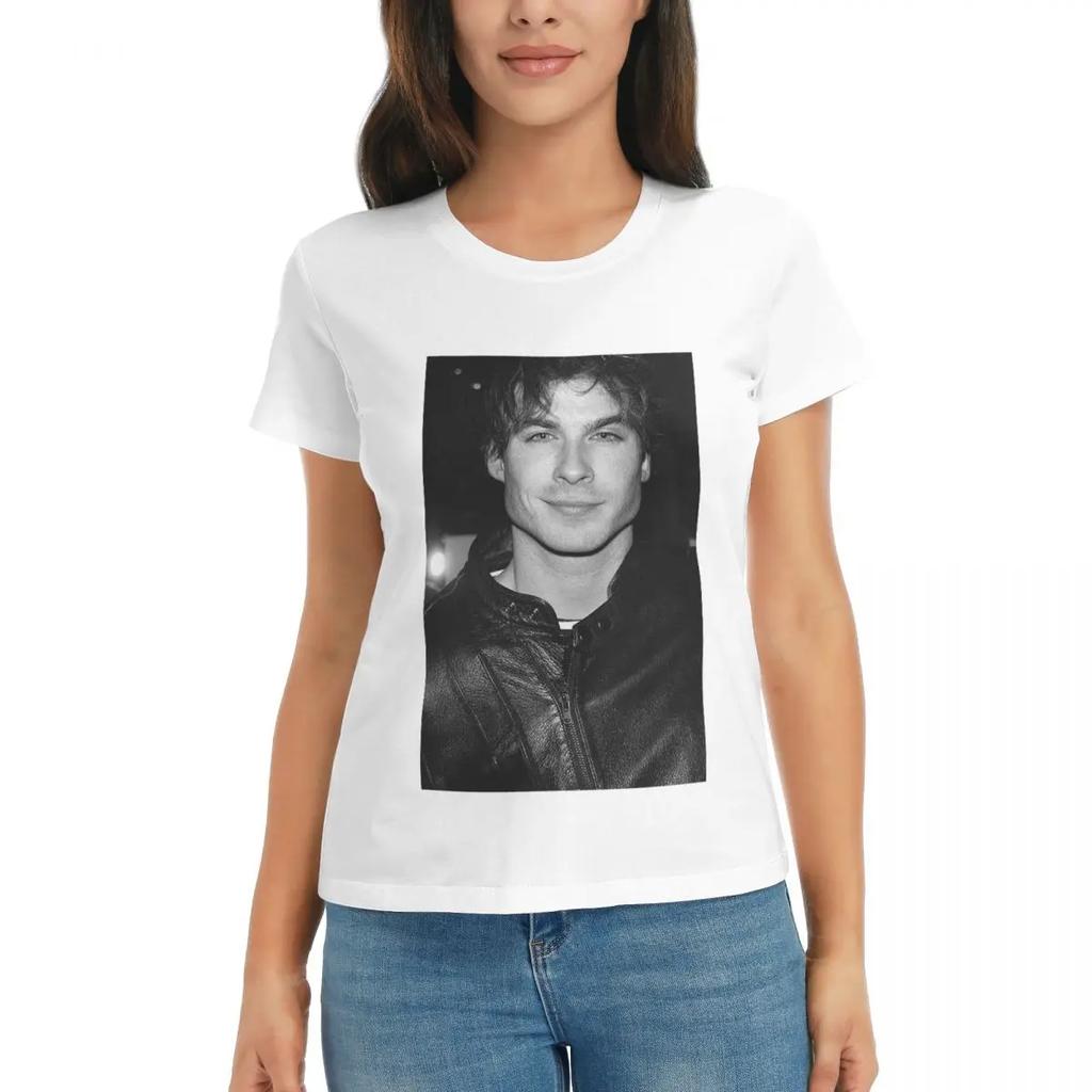 Women TShirt Damon Salvatore The Vampire Diaries Summer Short Sleeve Tees ONeck Cotton T Shirts Clothes Tops Streetwear