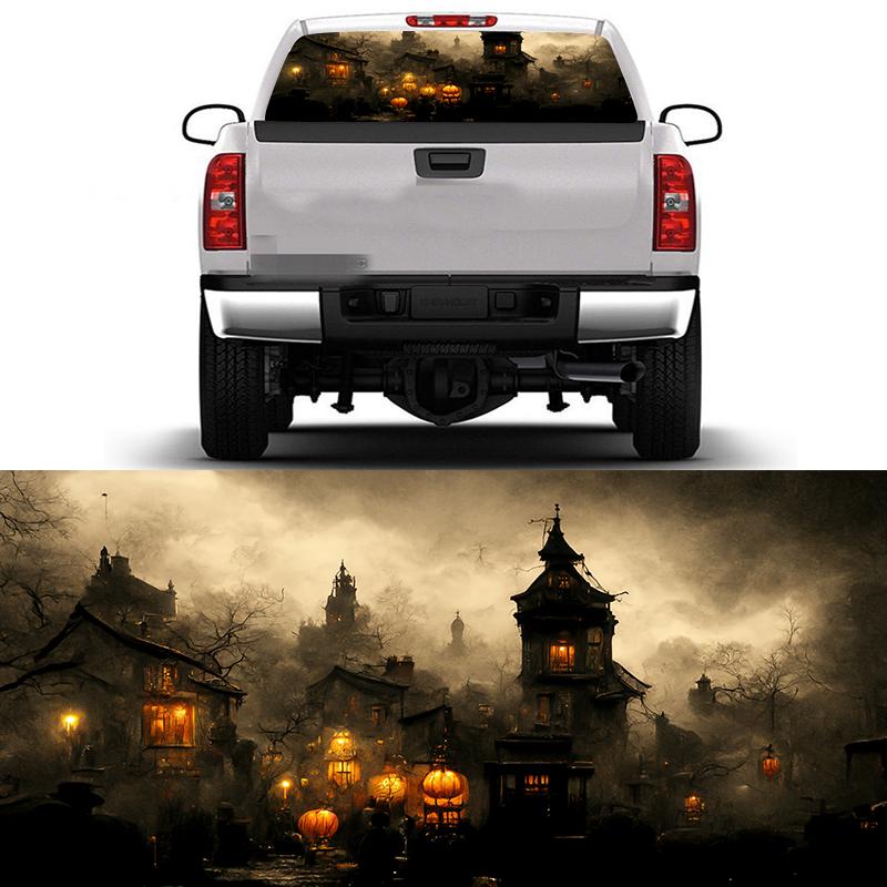 Halloween Car Rear Windshield Decal Vinyl Waterproof Car Sticker Truck Rear Window Decal Universal Perforated Vinyl Graphic