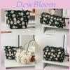 Large Capacity Canvas Makeup Bag With Embroidered Daisies For Daily Use And Travel