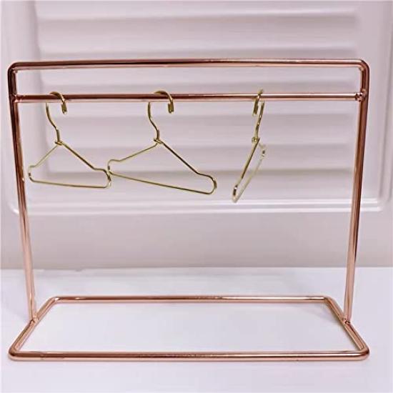 Mini Doll Hanger with 12 Hangers BJD Doll Hanger Rack Miniature Hanger Set Mini Toy Dress Up Doll Clothes Clothes Rack 1/7 (Rose Gold)