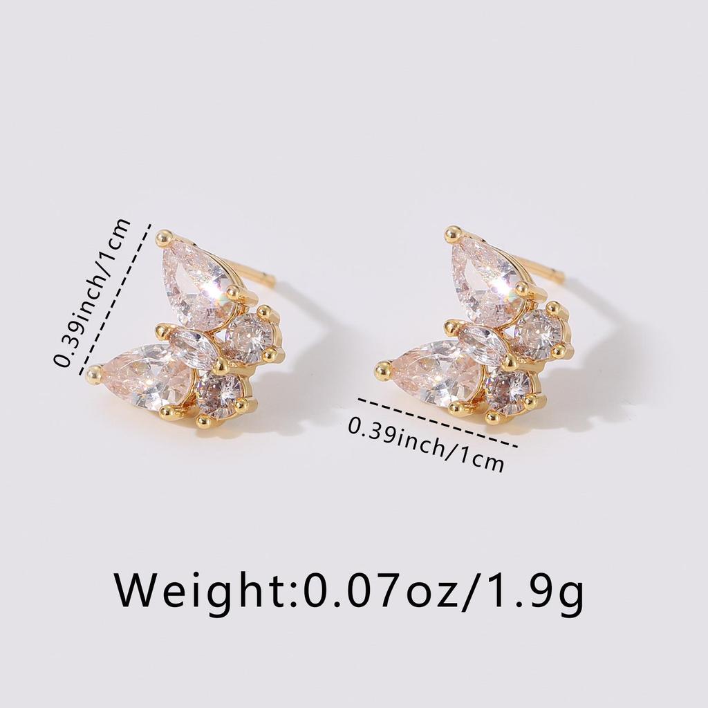 Gold-Plated Zirconia Butterfly Stud Earrings for Women