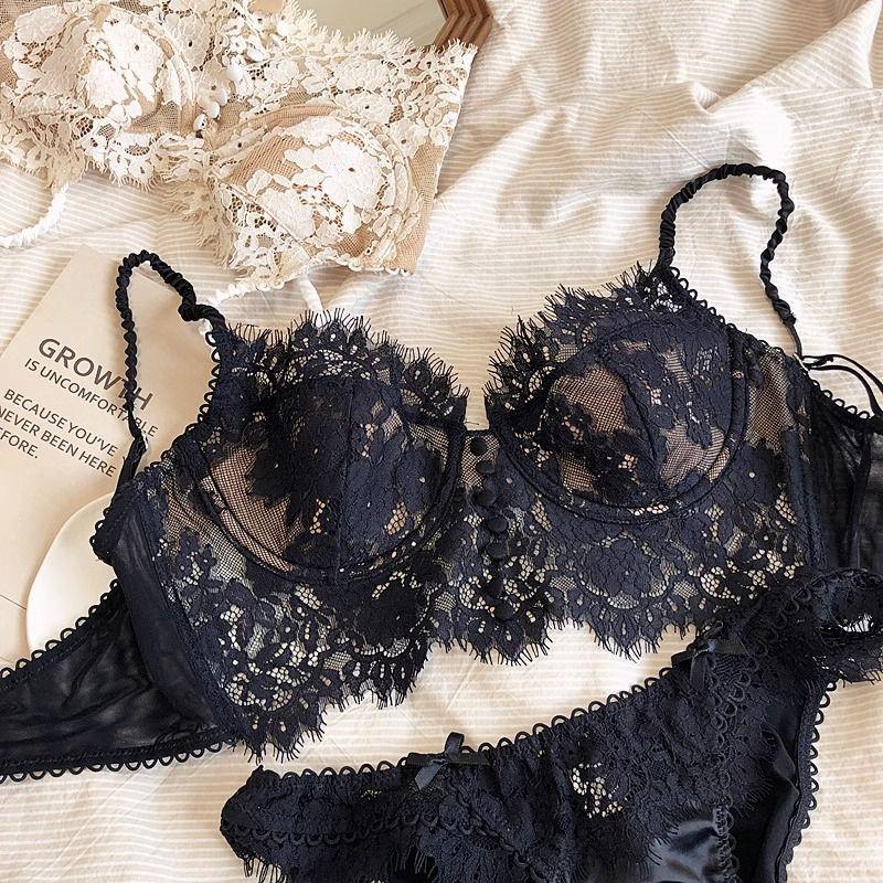 French Sexy Lace Backless Bra Set Underwire Support Minimizer Large Breasts