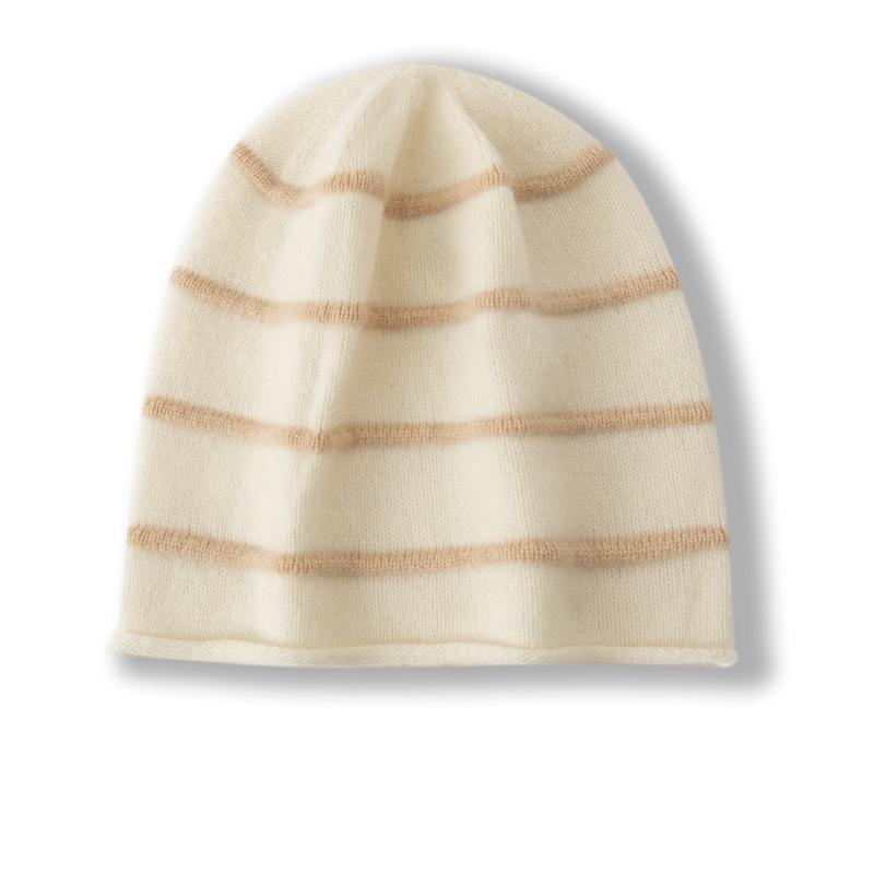 Cashmere Autumn and Winter New Women's Knitted Hat Casual Color Matching Striped Outdoor Warm Ear Protection Cap