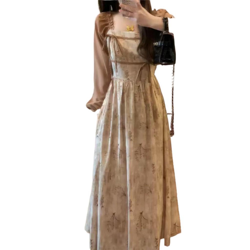 Plus-size Plus-size Plus-size Girl, Vintage and Sophisticated, Super Pretty, Two-piece Floral Dress for Tea Break, Niche and Not Clashing, Long Dress