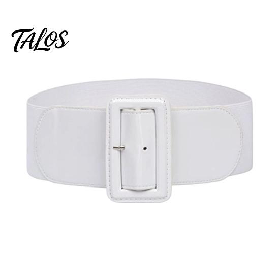 Vintage Style Elastic Waistband Adjustable Size Women Belt, Wide Faux Leather Square Buckle Belt with Buckle, Stretchy Dress Fashion Accessory