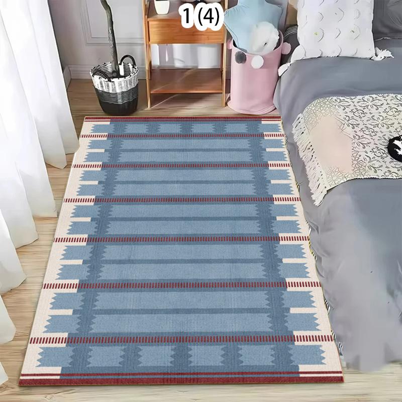 

Rug Carpet Mat Non-Slip Blue Red Stripe Navajo Area Rug for Living Room Bedroom Kitchen Nursery Playroom Southwestern Home Decor 40X60cm