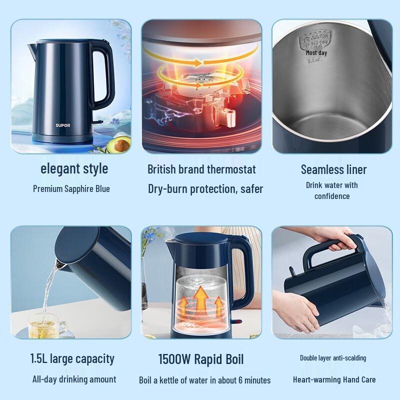 Supor 1.5L 304 Stainless Steel Electric Kettle