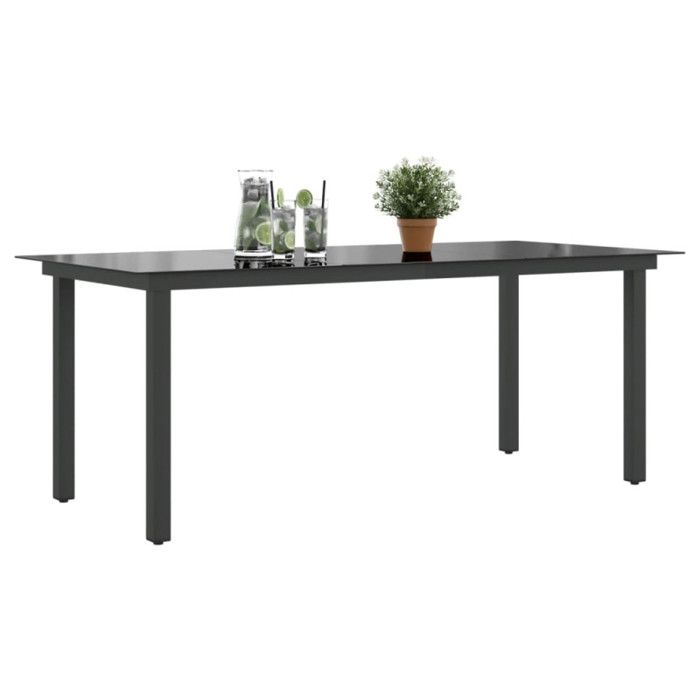 VidaXL Table de jardin Noir 190 x 90 x 74 cm Aluminium et verre