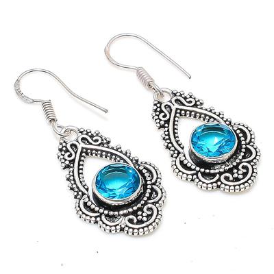 Swiss Blue Topaz Gemstone 925 Sterling Silver Jewelry Earring 1.85 " N4C35
