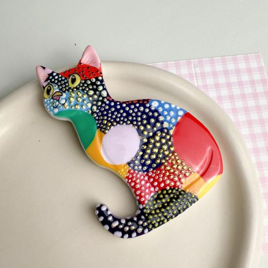 3D Sitting Cat Refrigerator Magnet Embossed Geometric Colorful Kitten Fridge Magnet Home Kitchen Cabinet Locker Whiteboard Decoration