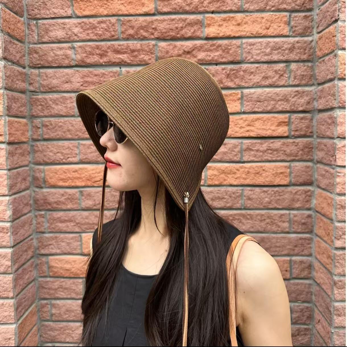 

Women s Fashionable Foldable Wide Brim Sun Hat with Feather Bucket Design for Beach Trips Spring And Summer Adult 56-58cm коричневий
