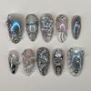 Y2K Almond Nail Press-On Nail Cool and Sexy Nail Tips Short Removable Nails 1 Pcs Blue