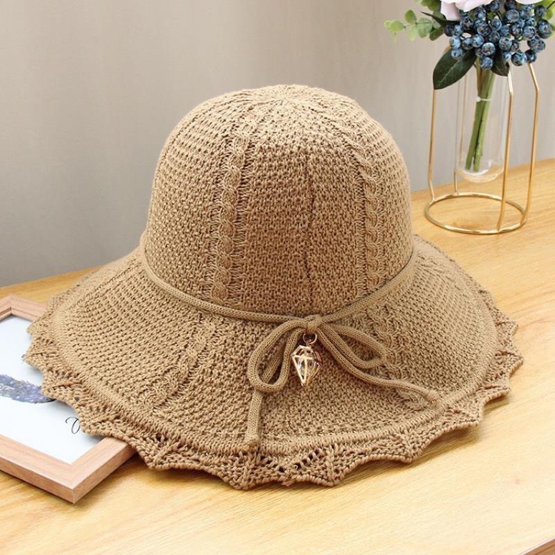 

Women s Crochet Sun Hat Wide Brim UV Protection Summer Hat with Bow Breathable Foldable Beach Hat One size хакі