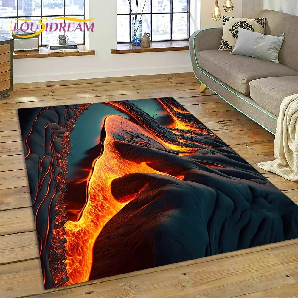 3D Volcano Lava Magma Carpet Rug for Bedroom Living Room Home Sofa Decoration,Children Game Large Decor Floor Mat Non-slip Gift
