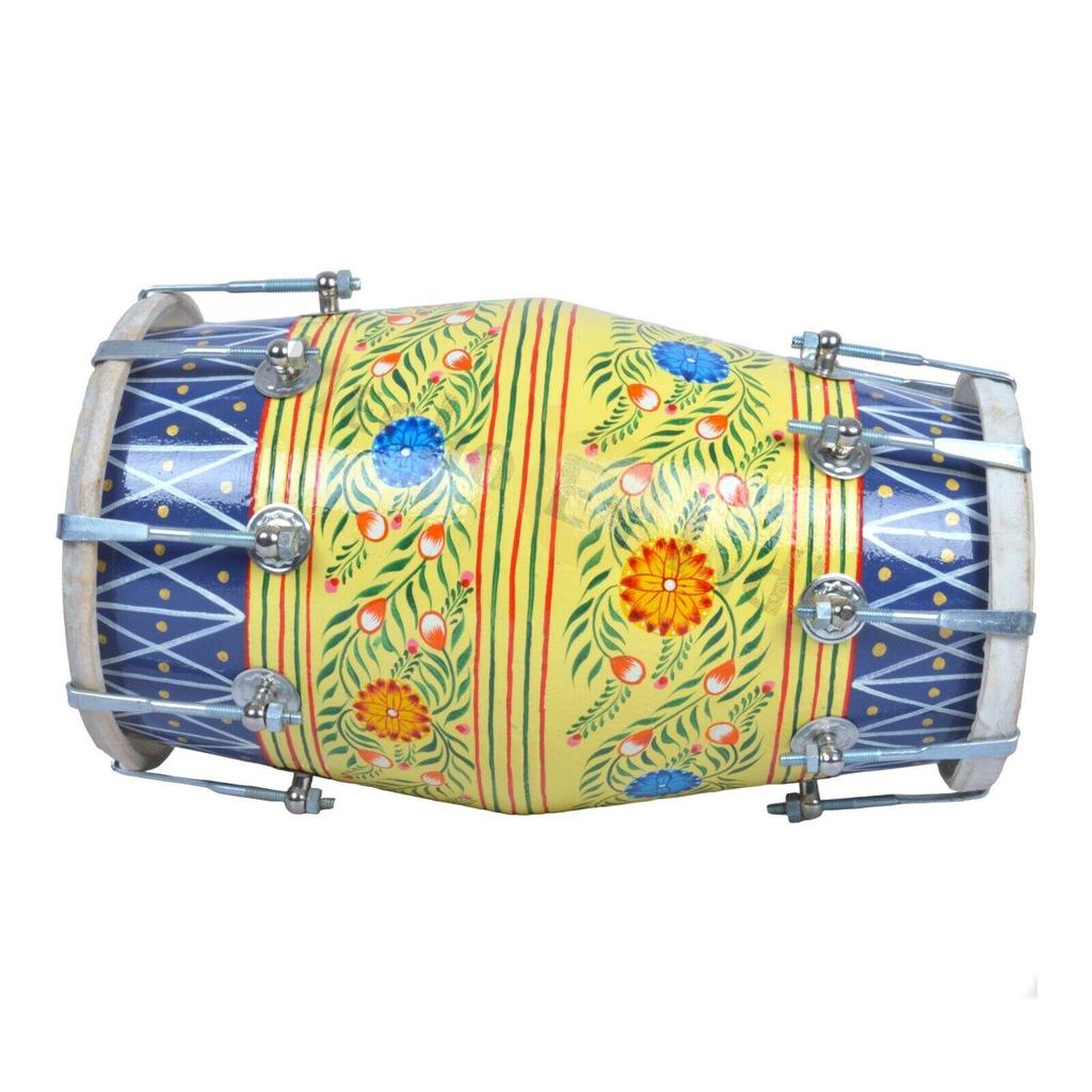 Indian Handmade Folk Musical Instrument – Printed Nut & Bolt Dholak with Bag