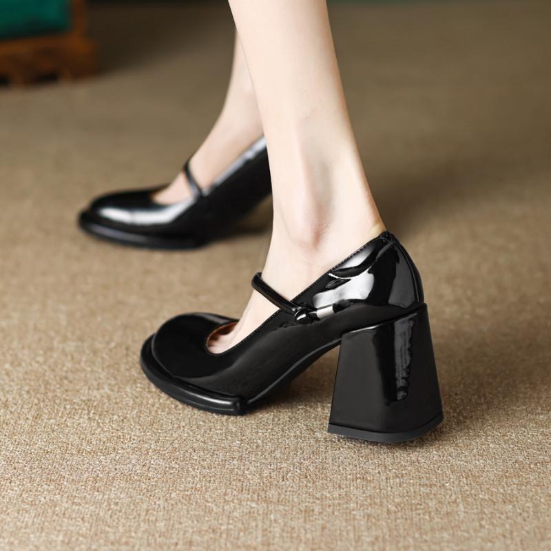 Fashion New Women Mary Janes Shoes Vintage Pumps Patent Leather Shoes High Heels Dress Shoes Black Shallow Boat Shoe Zapatos Mujer
