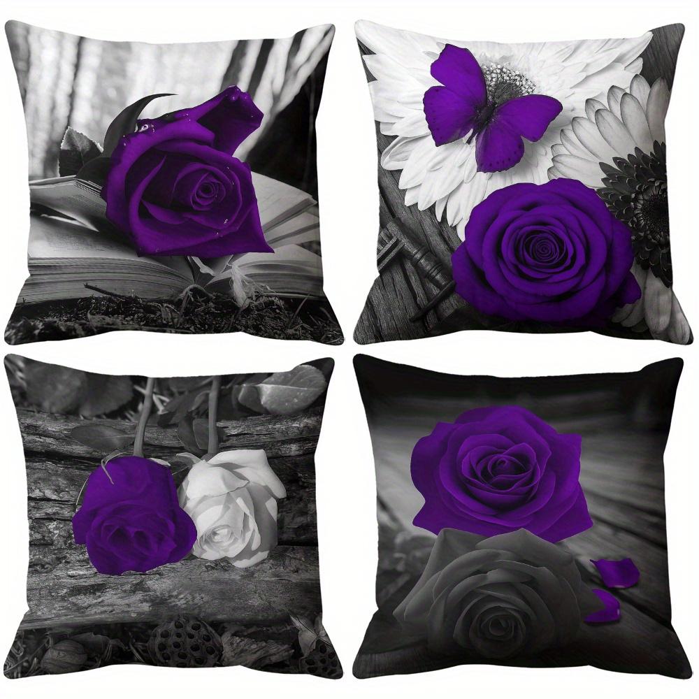 Housse de coussin design élégant de fleur violette impression numérique Peluche courte Convient aux salons chambres à coucher canapés Coussin d'appoint