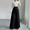 New Women's High Waist Black Straight Wide Leg Pants, Polyester Blend Patchwork Lightweight Trousers for Office & Street Fashion